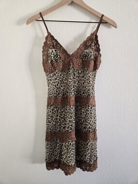 Vtg Rampage Y2k The Brigitti Leopard Print Lace Slip Mini Dress Medium Coquette